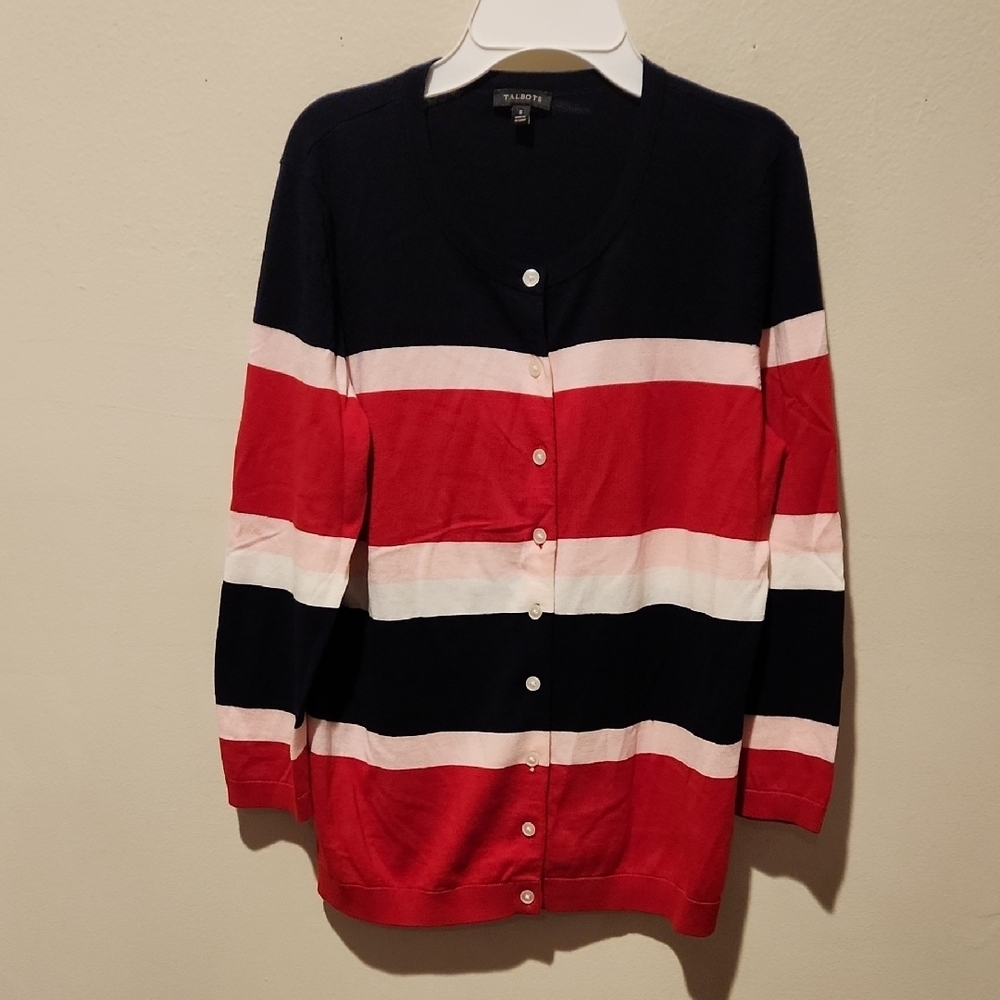 ❤️ NWOT! TALBOTS STRIPED 3/4 SLEEVE CARDIGAN SWEATER, SMALL